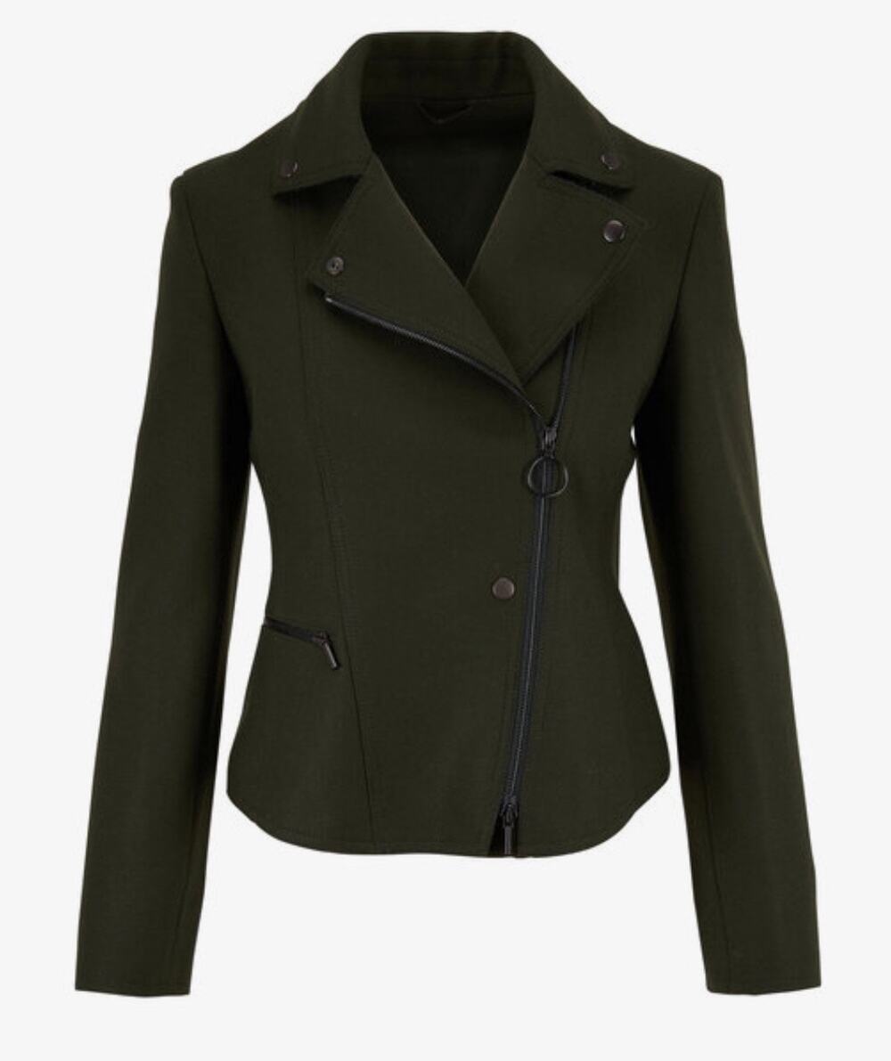 Akris Punto Moto Jacket Green Wool Blend Zip Front